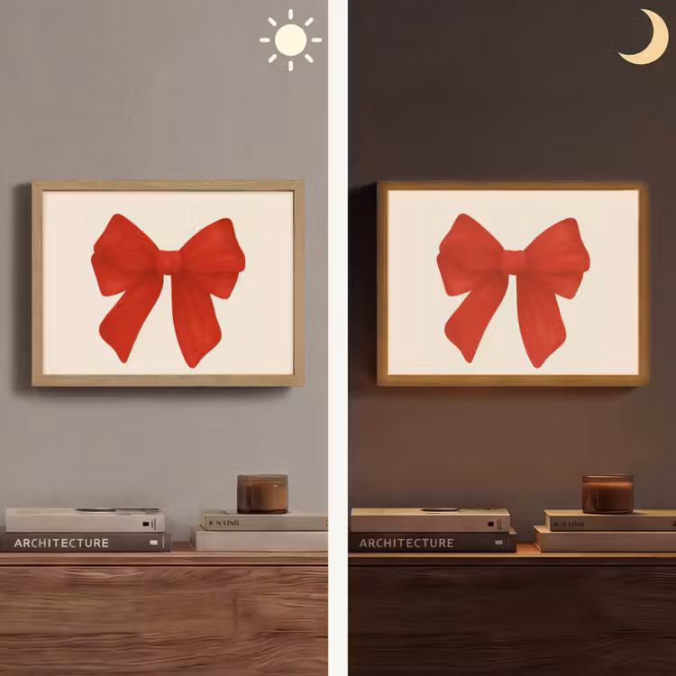 Strik - Symmetrisch - Rood - Lint Light Box met batterij (Wandlamp) middel -sfeer3