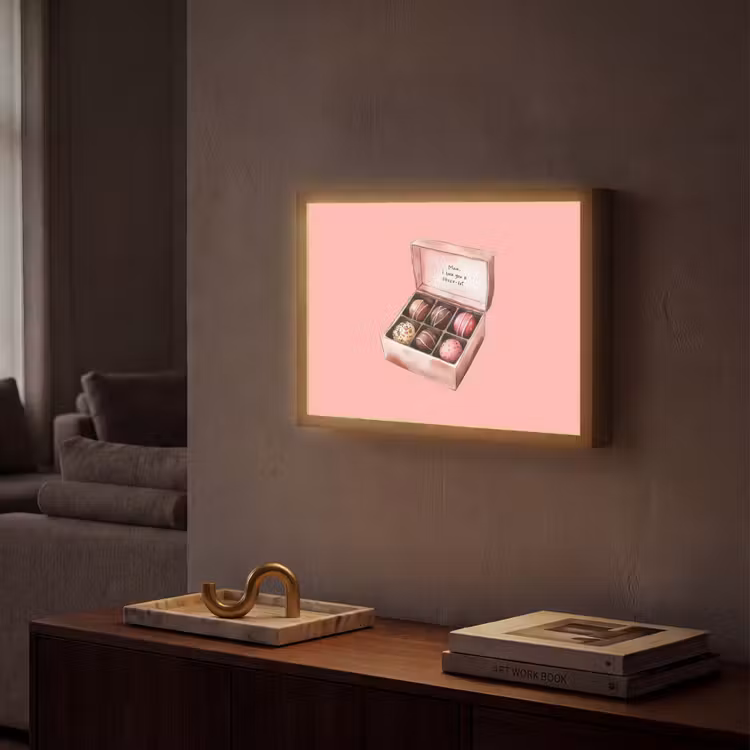 Doosje - Bonbons - Liefdevolle - Tekst Light Box met batterij (Wandlamp) middel -sfeer1