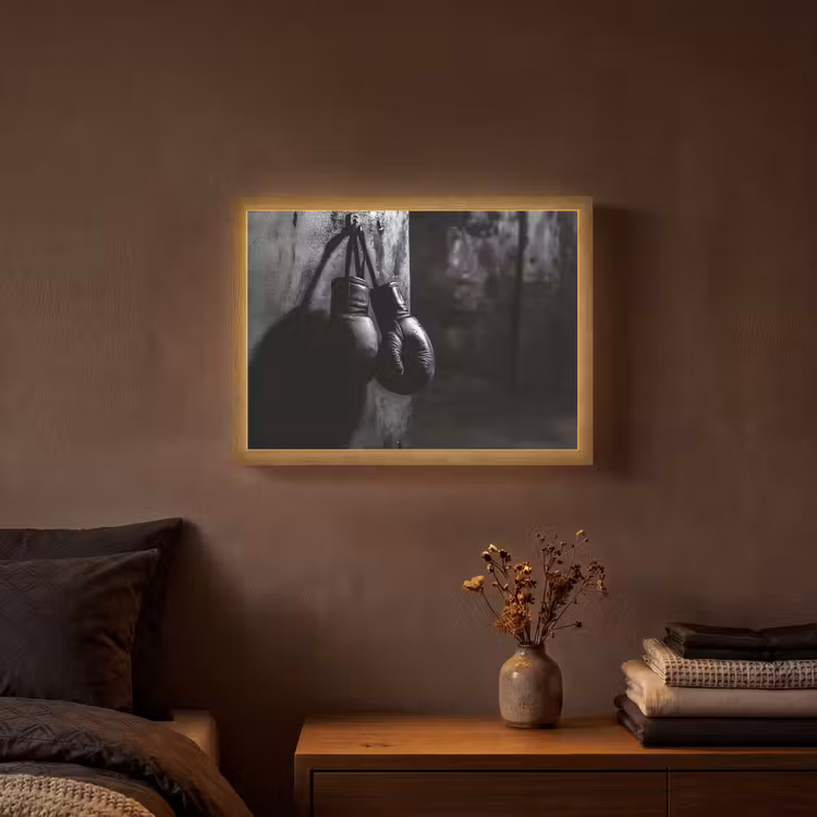 Bokshandschoenen - Muur - Duister - Zwart Light Box met batterij (Wandlamp) middel -sfeer4