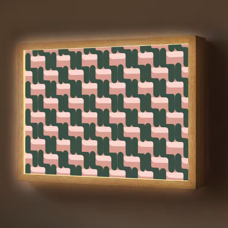Vlechtpatroon - Groen - Roze - Geometrisch Light Box met batterij (Wandlamp) middel 907 -z3d_website