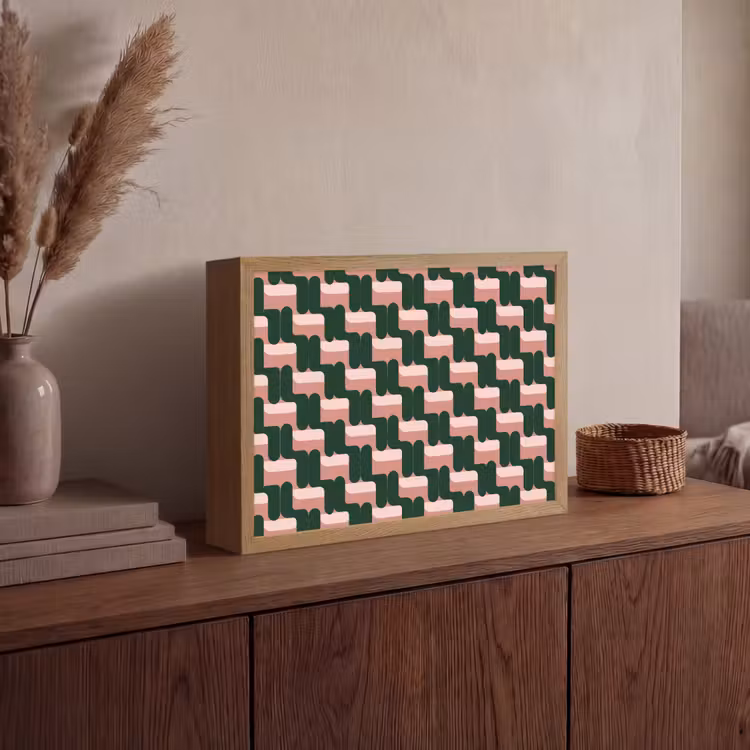 Vlechtpatroon - Groen - Roze - Geometrisch Light Box met batterij (Wandlamp) middel 907 -sfeer2