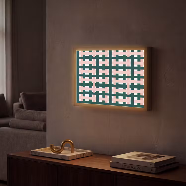 Vlechtpatroon - Groen - Roze - Grafisch Light Box met batterij (Wandlamp) middel 907 -sfeer1