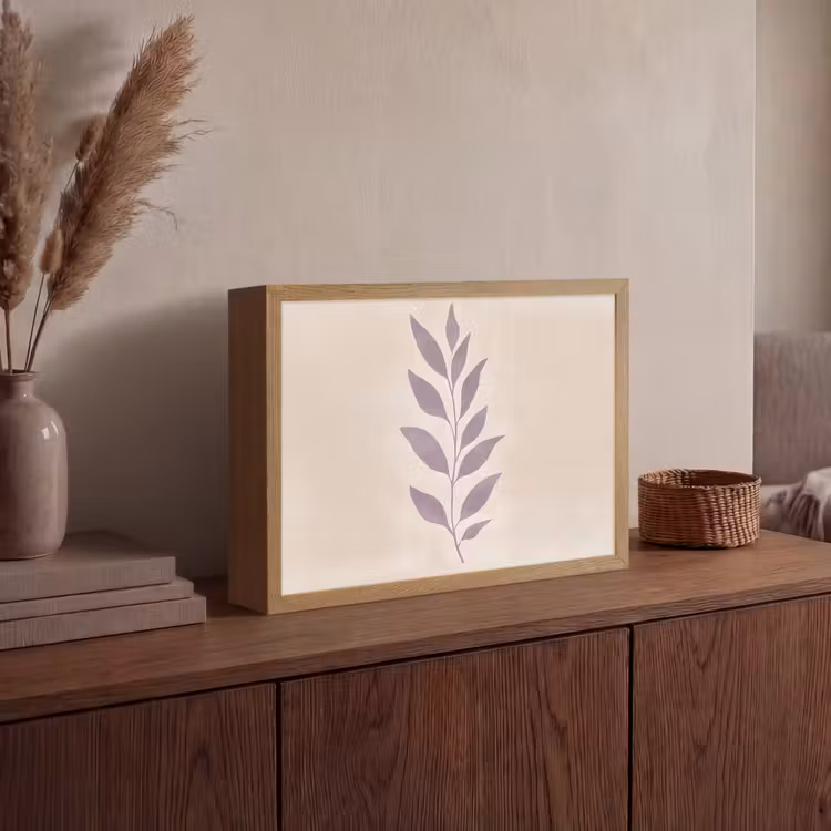 Tak - Bladeren - Minimalistisch - Beige Light Box met batterij (Wandlamp) middel -sfeer2