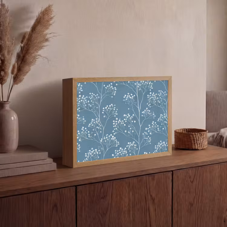 Takken - Bessen - Patroon - Lichtblauw Light Box met batterij (Wandlamp) middel 907 -sfeer2