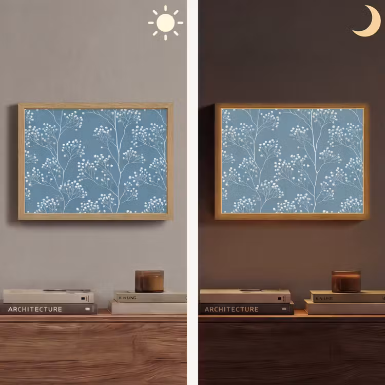 Takken - Bessen - Patroon - Lichtblauw Light Box met batterij (Wandlamp) middel 907 -sfeer3
