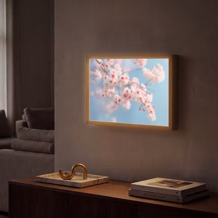 Takken - Bloesems - Roze Light Box met batterij (Wandlamp) middel -sfeer1