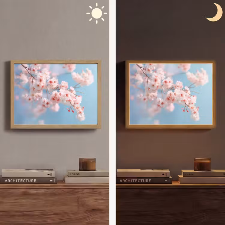 Takken - Bloesems - Roze Light Box met batterij (Wandlamp) middel -sfeer3