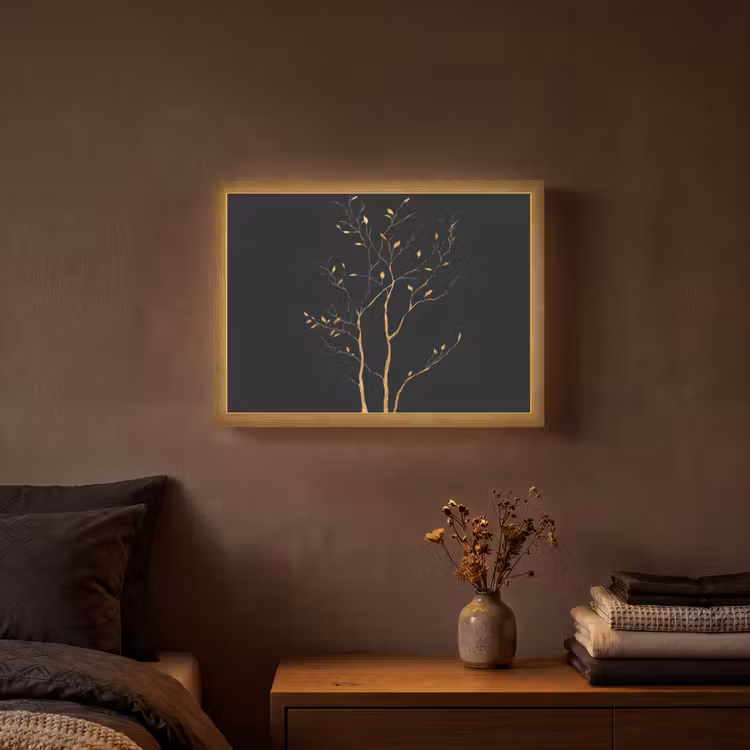 Takken - Blaadjes - Zwart Light Box met batterij (Wandlamp) middel -sfeer4