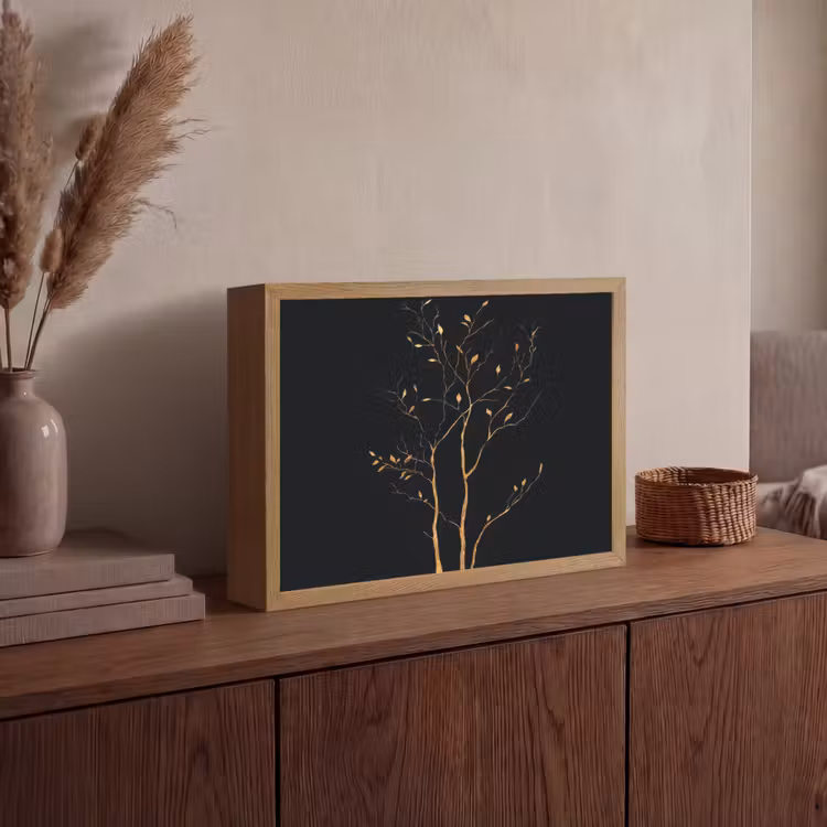 Takken - Blaadjes - Zwart Light Box met batterij (Wandlamp) middel -sfeer2