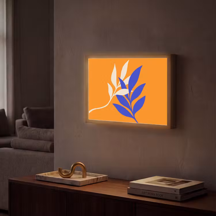 Takken - Bladeren - Minimalistisch - Blauw Light Box met batterij (Wandlamp) middel -sfeer1