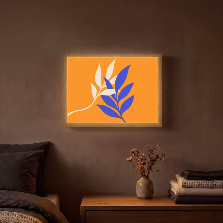 Takken - Bladeren - Minimalistisch - Blauw Light Box met batterij (Wandlamp) middel -sfeer4