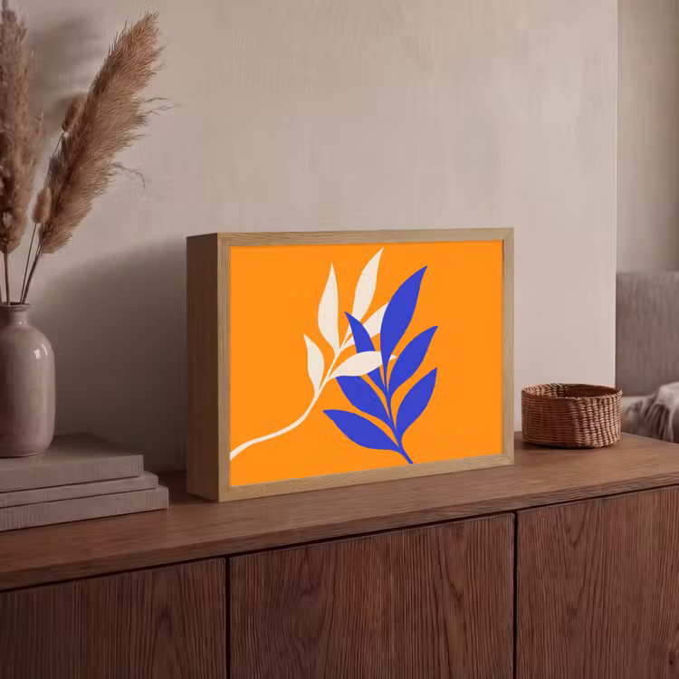 Takken - Bladeren - Minimalistisch - Blauw Light Box met batterij (Wandlamp) middel -sfeer2