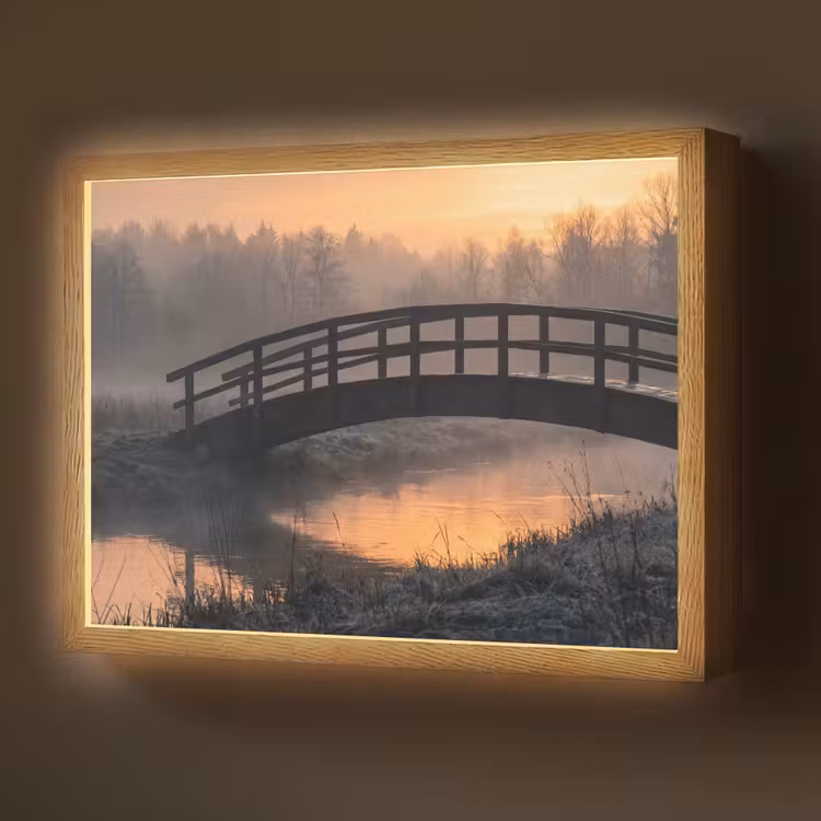 Brug - Mist - Bomen - Water Light Box met batterij (Wandlamp) middel -z3d_website
