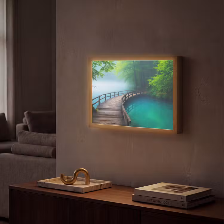 Brug - Water - Rivier - Bos Light Box met batterij (Wandlamp) middel -sfeer1