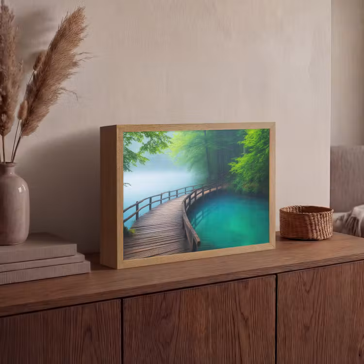 Brug - Water - Rivier - Bos Light Box met batterij (Wandlamp) middel -sfeer2