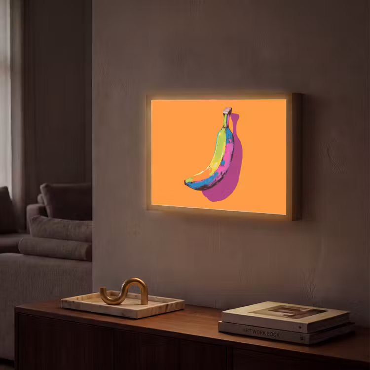 Felle kleuren - Banaan - popart Light Box met batterij (Wandlamp) middel -sfeer1