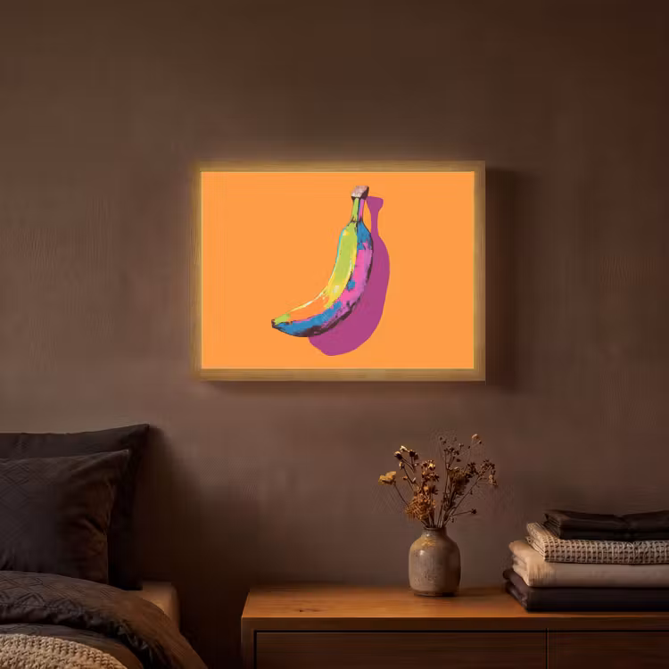 Felle kleuren - Banaan - popart Light Box met batterij (Wandlamp) middel -sfeer4