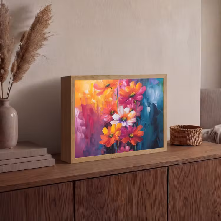 Felle bloemen - Dynamisch - Levendig Light Box met batterij (Wandlamp) middel -sfeer2