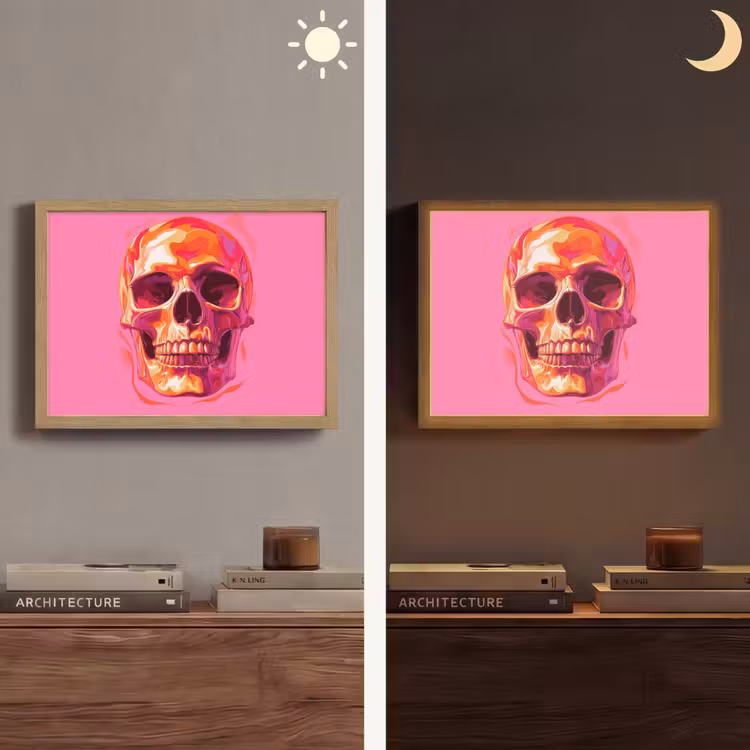 Felroze - Tanden - Schedel Light Box met batterij (Wandlamp) middel -sfeer3