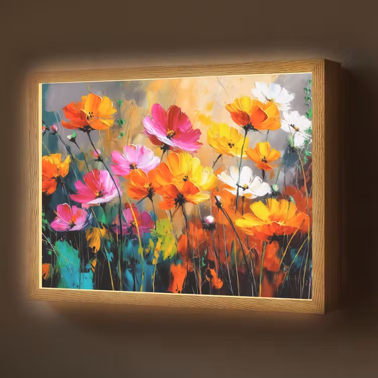 Felgekleurd - Bloemblaadjes - Abstract Light Box met batterij (Wandlamp) middel -z3d_website