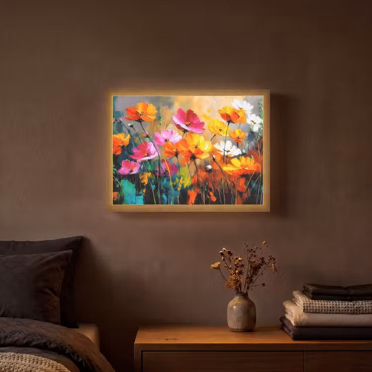 Felgekleurd - Bloemblaadjes - Abstract Light Box met batterij (Wandlamp) middel -sfeer4