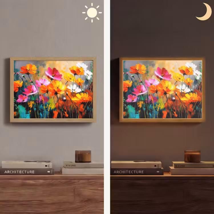 Felgekleurd - Bloemblaadjes - Abstract Light Box met batterij (Wandlamp) middel -sfeer3