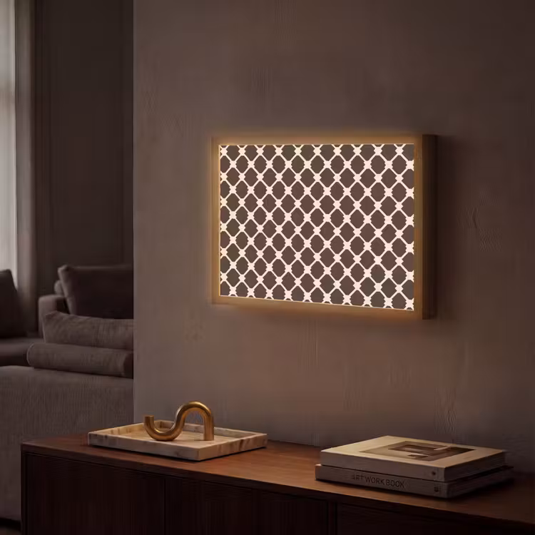 Bruin - Ruitpatroon - Geometrisch Light Box met batterij (Wandlamp) middel 907 -sfeer1