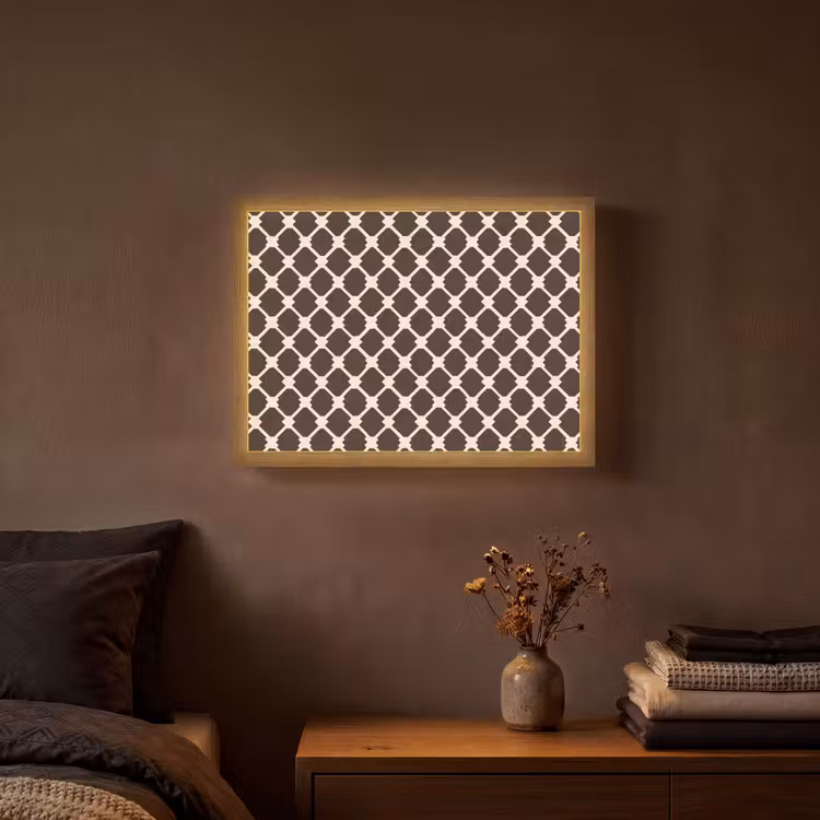 Bruin - Ruitpatroon - Geometrisch Light Box met batterij (Wandlamp) middel 907 -sfeer4