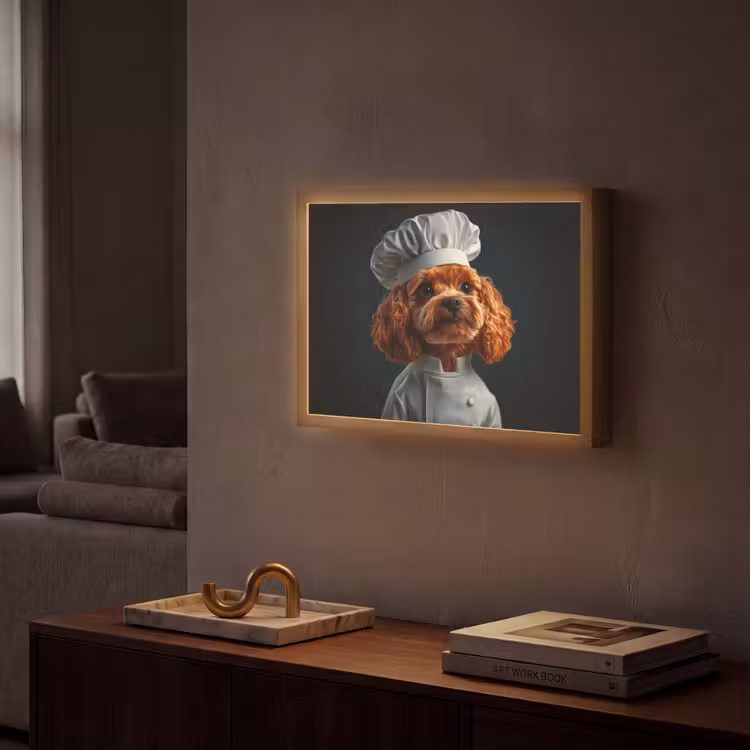 Bruin - Kok - Hondje Light Box met batterij (Wandlamp) middel -sfeer1