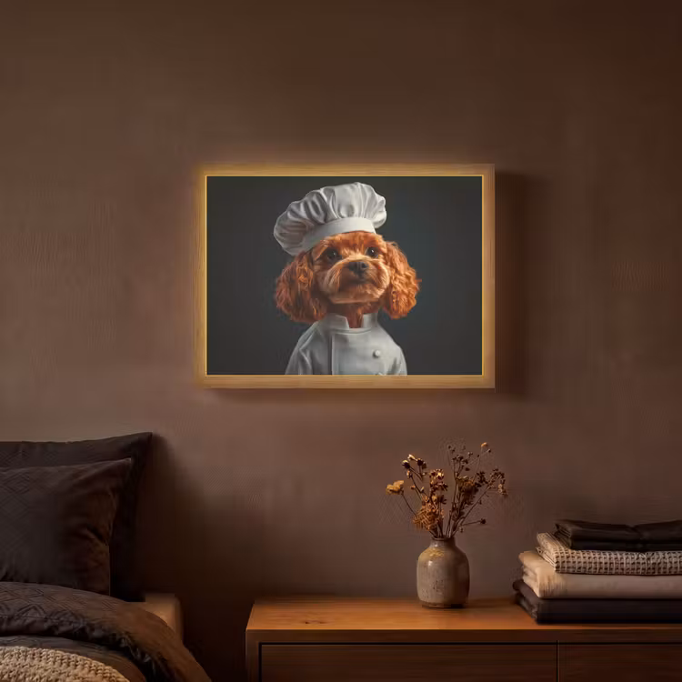 Bruin - Kok - Hondje Light Box met batterij (Wandlamp) middel -sfeer4