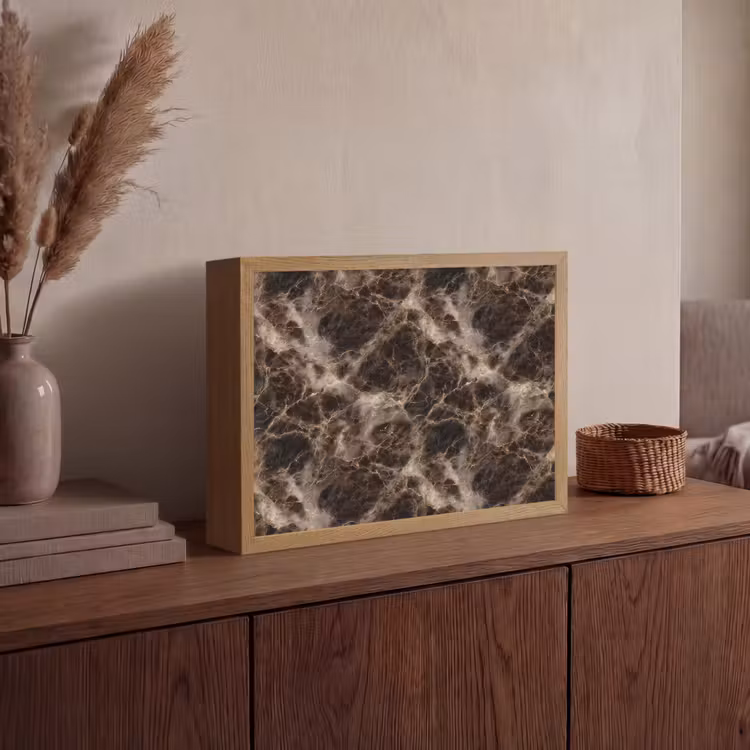 Bruin - Goud - Marmer Light Box met batterij (Wandlamp) middel 907 -sfeer2