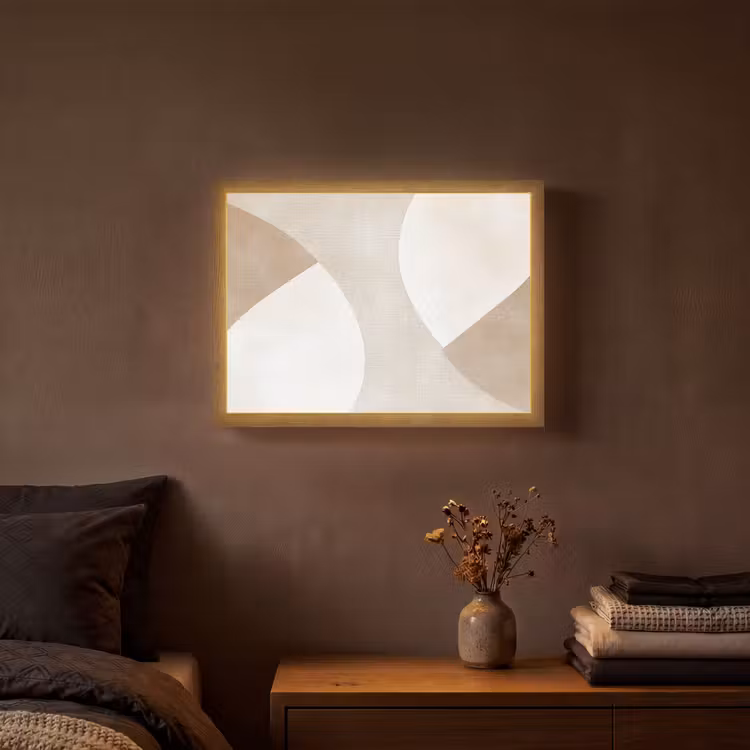 Bruin - Japandi - Abstract Light Box met batterij (Wandlamp) middel -sfeer4