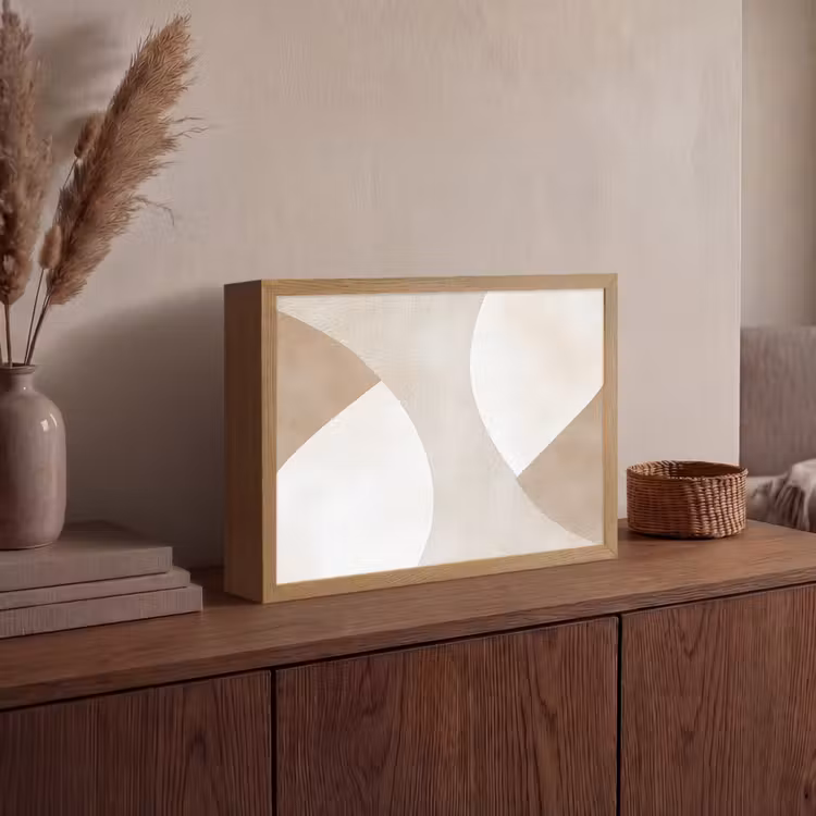 Bruin - Japandi - Abstract Light Box met batterij (Wandlamp) middel -sfeer2