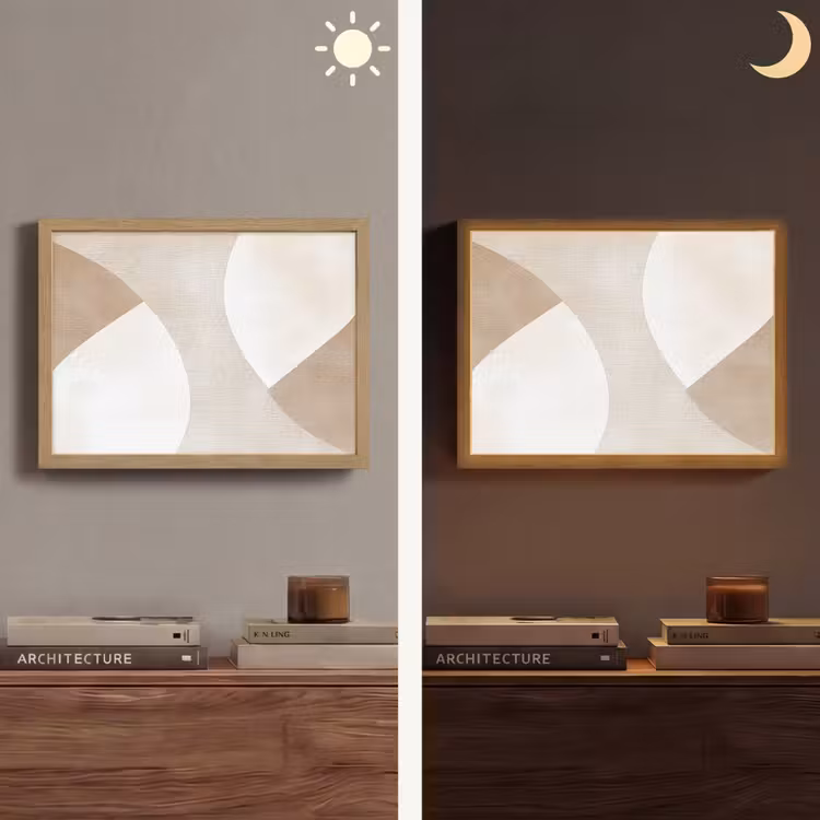 Bruin - Japandi - Abstract Light Box met batterij (Wandlamp) middel -sfeer3