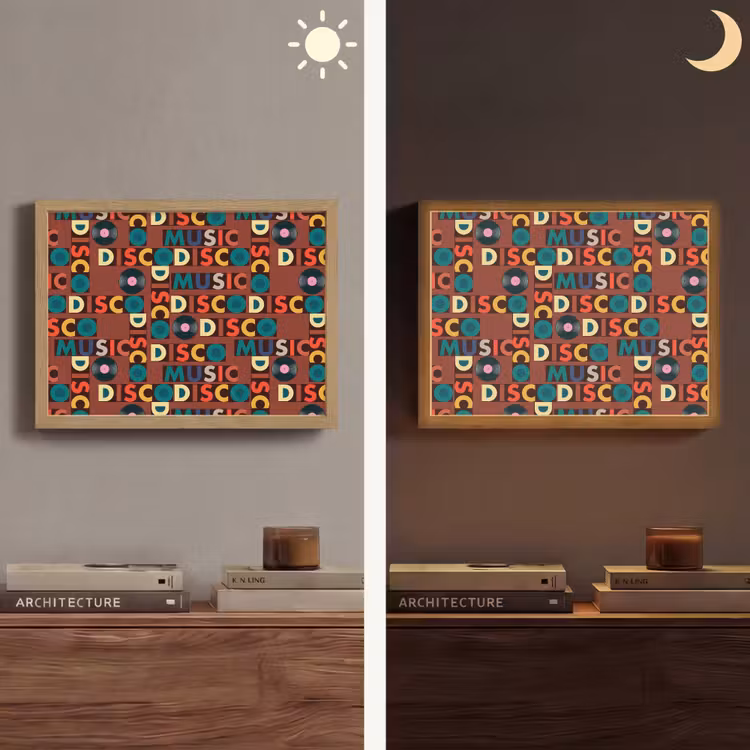 Bruin - Retro - Disco - Patroon Light Box met batterij (Wandlamp) middel 907 -sfeer3