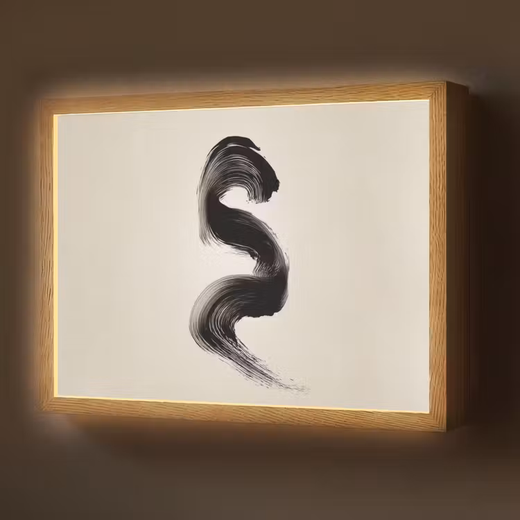 Penseelstreek - Zwart - Minimalistisch Light Box met batterij (Wandlamp) middel -z3d_website
