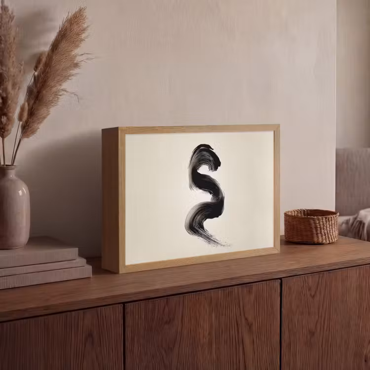 Penseelstreek - Zwart - Minimalistisch Light Box met batterij (Wandlamp) middel -sfeer2