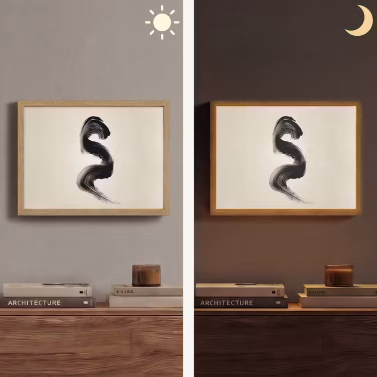 Penseelstreek - Zwart - Minimalistisch Light Box met batterij (Wandlamp) middel -sfeer3