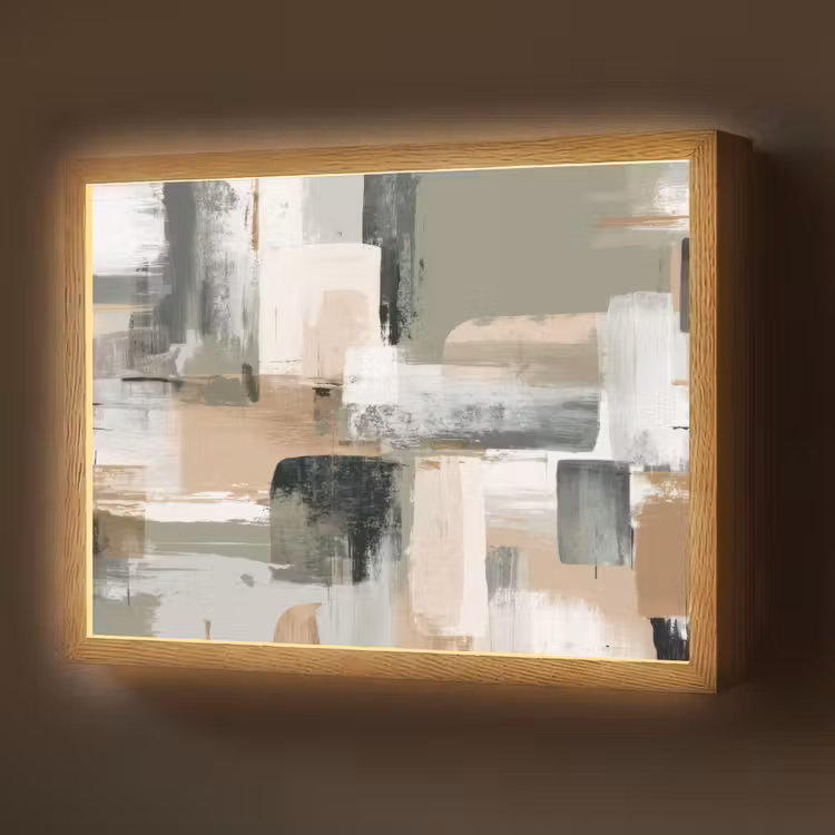 Penseelstreken - Abstract - Aardetinten Light Box met batterij (Wandlamp) middel -z3d_website