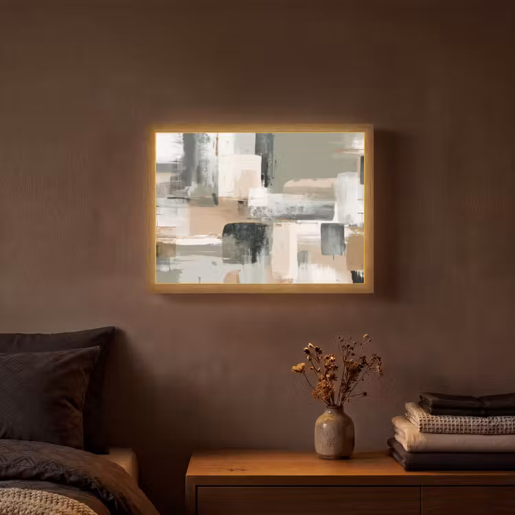 Penseelstreken - Abstract - Aardetinten Light Box met batterij (Wandlamp) middel -sfeer4
