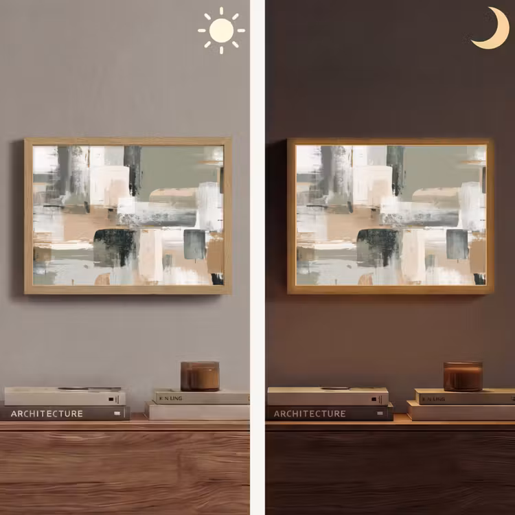 Penseelstreken - Abstract - Aardetinten Light Box met batterij (Wandlamp) middel -sfeer3