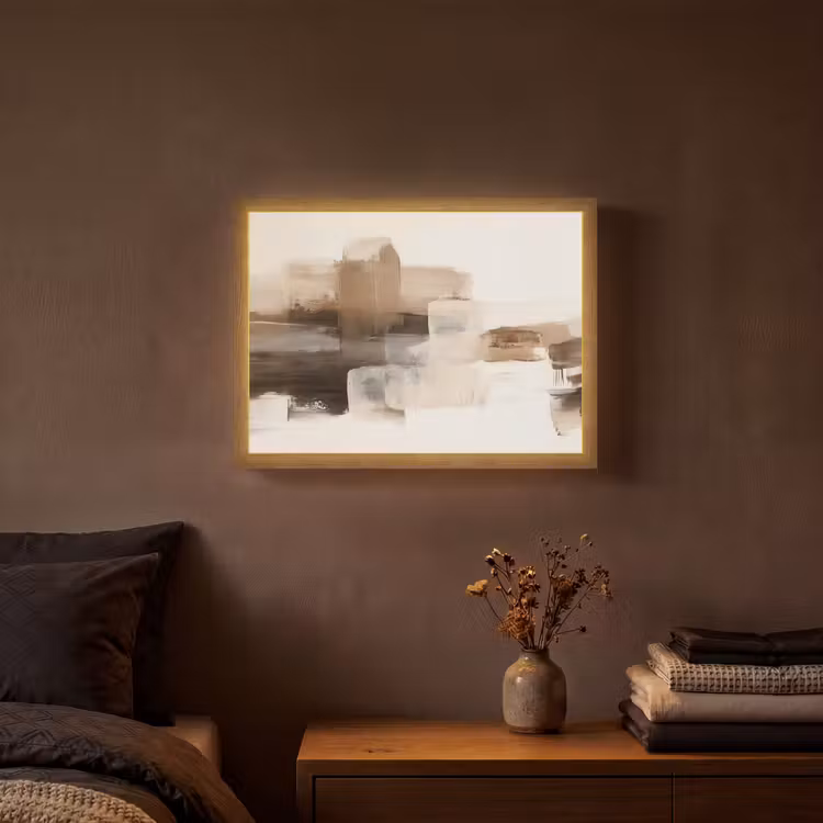 Penseelstreken - Abstract landschap - Rust Light Box met batterij (Wandlamp) middel -sfeer4