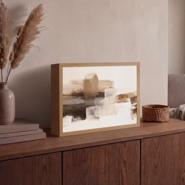 Penseelstreken - Abstract landschap - Rust Light Box met batterij (Wandlamp) middel -sfeer2