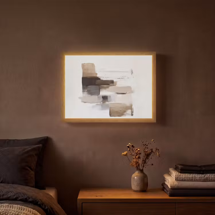 Penseelstreken - Balans - Beige - Bruin Light Box met batterij (Wandlamp) middel -sfeer4