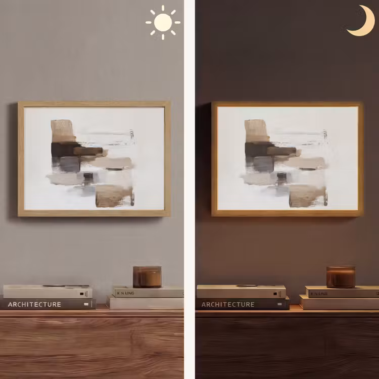 Penseelstreken - Balans - Beige - Bruin Light Box met batterij (Wandlamp) middel -sfeer3