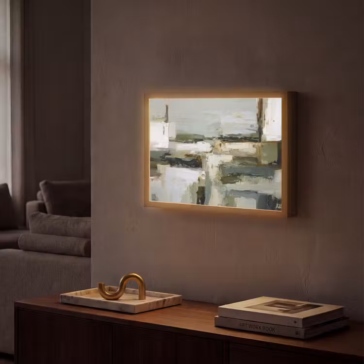 Penseelstreken - Groen - Abstract - Japandi Light Box met batterij (Wandlamp) middel -sfeer1