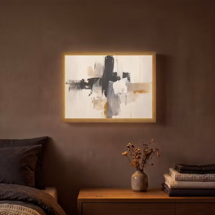 Penseelstreken - Ruw - Abstract - Beige Light Box met batterij (Wandlamp) middel -sfeer4