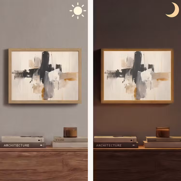 Penseelstreken - Ruw - Abstract - Beige Light Box met batterij (Wandlamp) middel -sfeer3