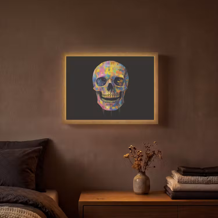 Penseelstreken - Schedel - Kleurrijk - Abstract Light Box met batterij (Wandlamp) middel -sfeer4