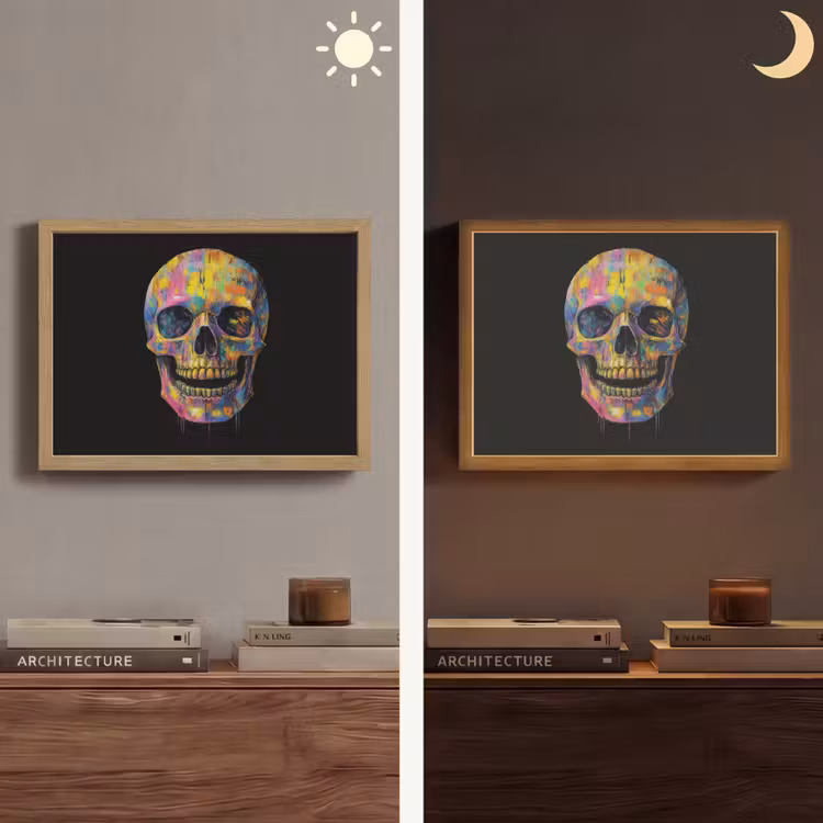 Penseelstreken - Schedel - Kleurrijk - Abstract Light Box met batterij (Wandlamp) middel -sfeer3